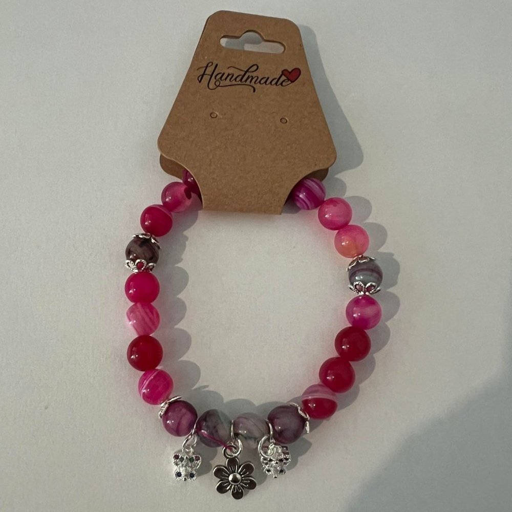 Pink Striped Agate & Star River Agate Bracelet
